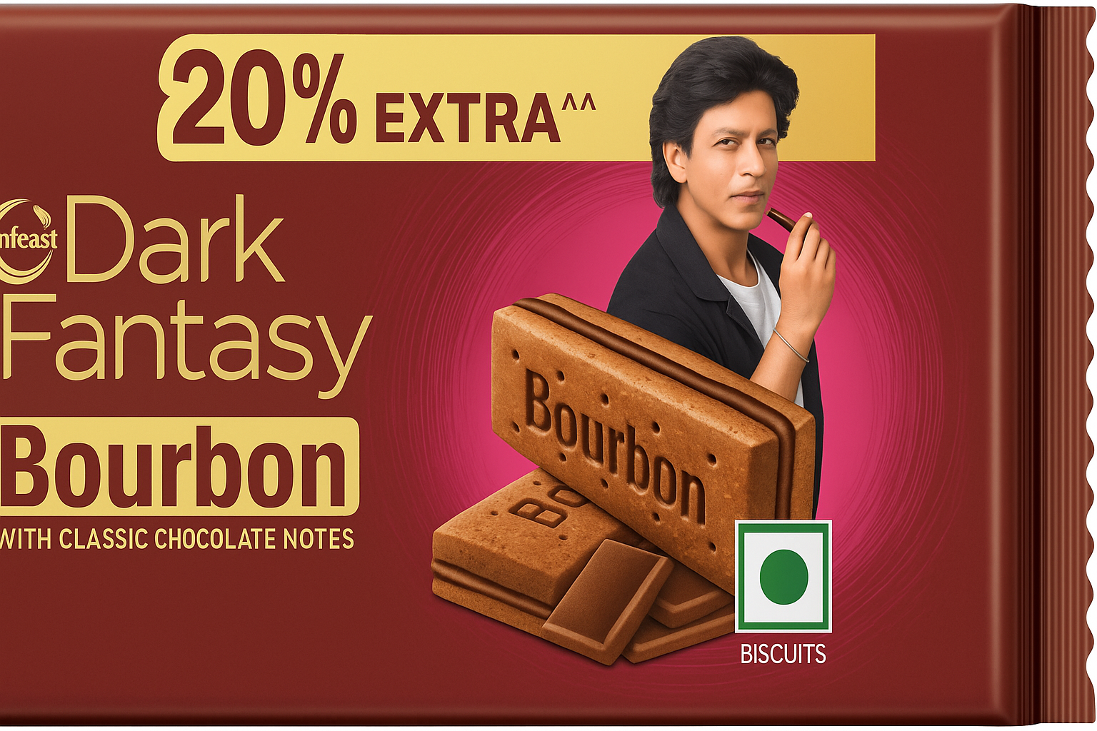 Sunfeast Dark Fantasy Bourbon, Classic Biscuit Made With Real Chocolate, 45g + 9g = 54g