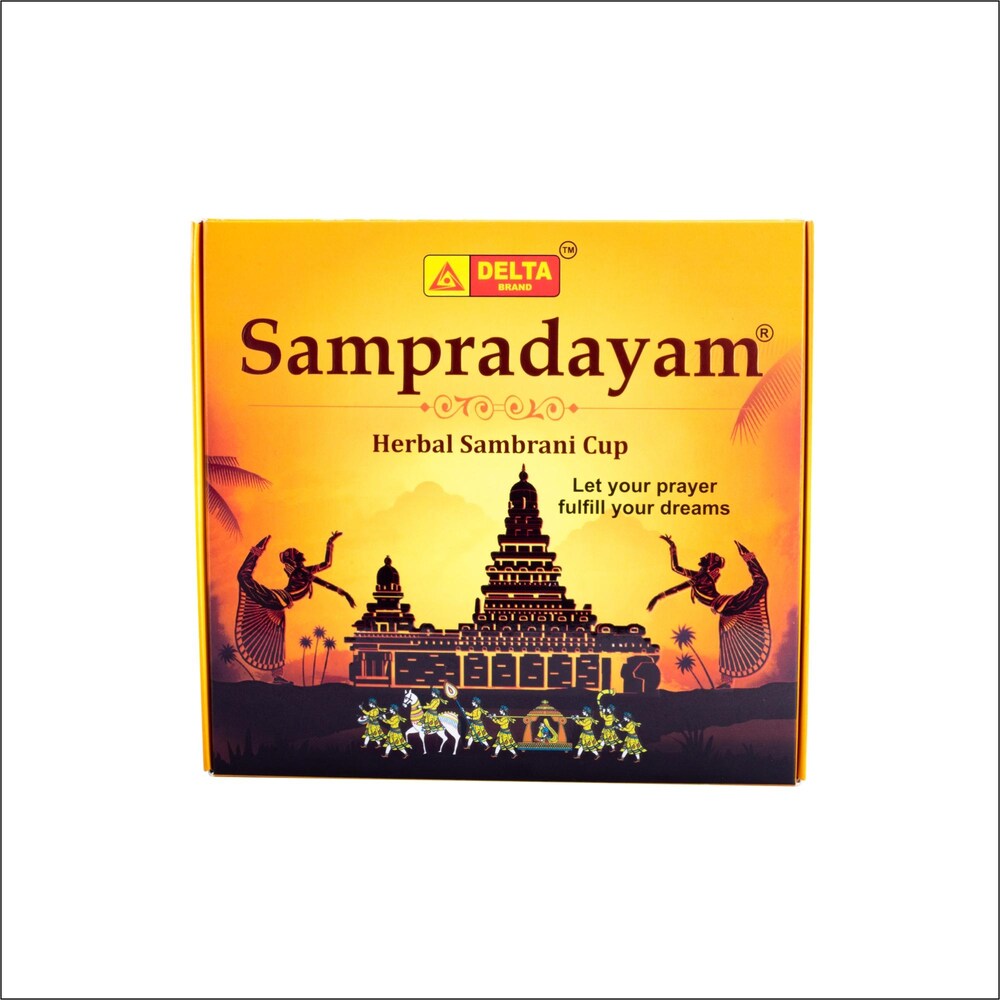 Delta Brand Sampradayam Herbal Sambrani Cup Box ( 12 Cups) / Dhoop / Guggal / Pack of 1