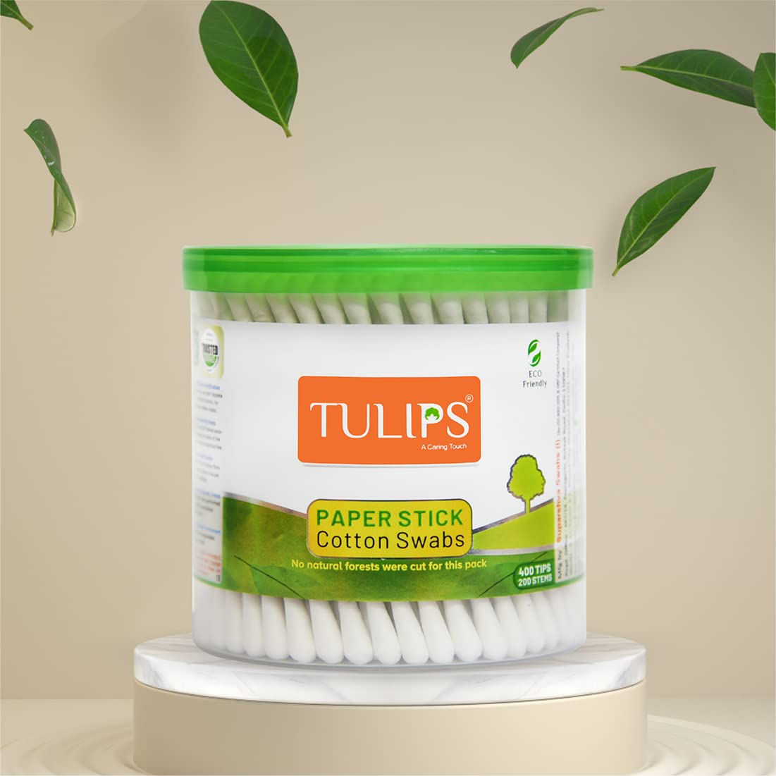 TULIPS Cotton Ear Buds/Swabs (pack of 1) with White PAPER Sticks (200Tips) in a Jar