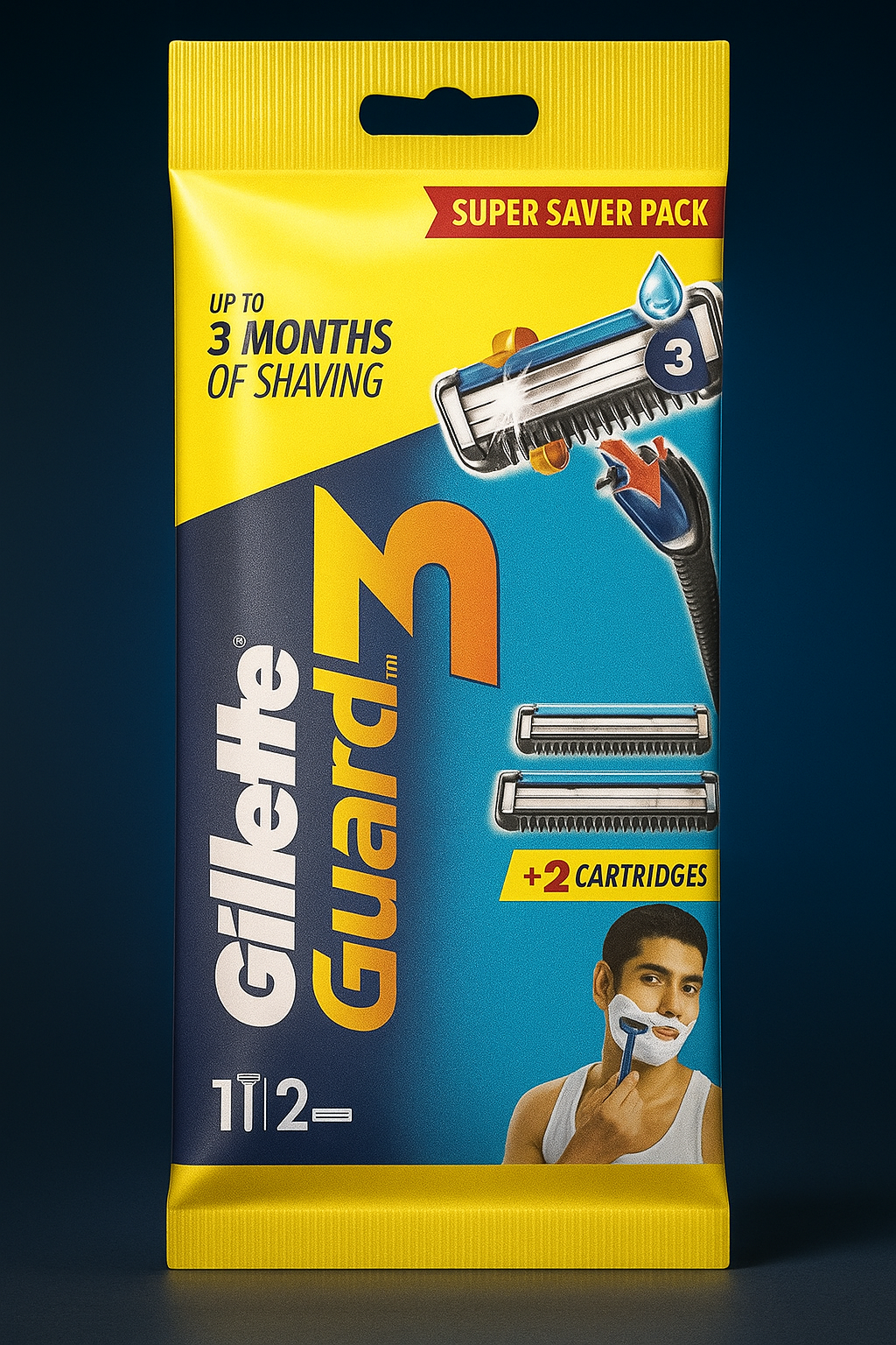 Gillette Guard 3 Blade Shaving Razor 1N + 2 Cartridges