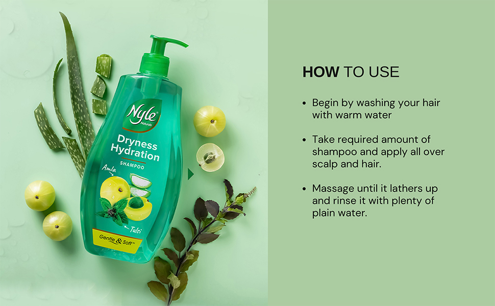 Nyle Naturals Dryness Hydration Shampoo, with Tulsi, Amla and Aloe Vera, Gentle & Soft Shampoo, pH Balanced and Paraben Free, 180ml - extra image