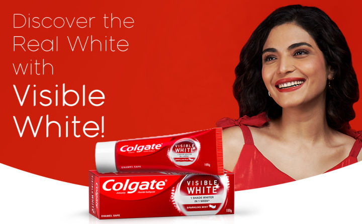 Colgate Visible White Toothpaste, Teeth Whitening Starts in 1 week, Safe on Enamel, Stain Removal Tooth Paste and Minty Flavour for Fresh Breath 50gm - extra image