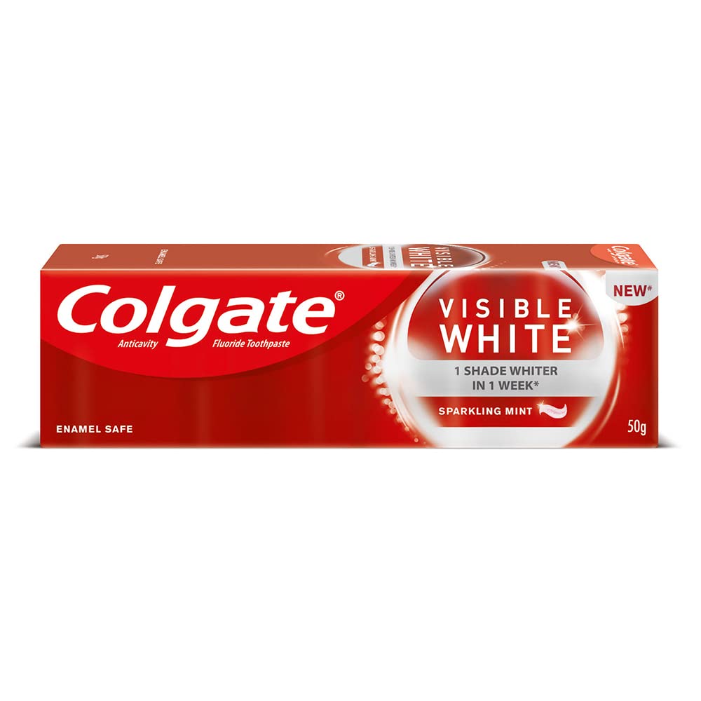 Colgate Visible White Toothpaste, Teeth Whitening Starts in 1 week, Safe on Enamel, Stain Removal Tooth Paste and Minty Flavour for Fresh Breath 50gm - extra image
